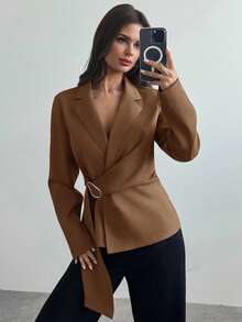 Firerie Áo khoác vest nữ chất liệu giả lanh màu be đính kim loại/Mùa thu/Mùa thu/Mùa thu/Trở lại trường học/Dự tiệc/Phong cách công sở/Phong cách cổ điển/Công sở/Đi chơi - Lạc đà - Xem 5