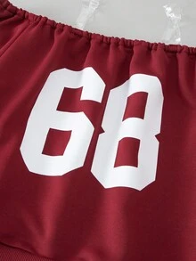 2pcs/Set Tween Girls' Off-Shoulder Sweatshirt And Loose Fit Sweatpants Casual Sports Suit, Autumn/Winter - Burgundy - View 8