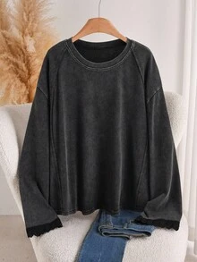 CosyJoli Áo thun nữ cỡ lớn, Áo dài tay nữ, Áo đen đường khâu tương tự, Trang phục thường ngày cho nữ, Áo thun nữ tay dài mùa thu - màu đen - Xem 3