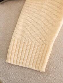 SHEIN Tween Girls' Loose Casual Minimalist Comfortable Round Neck Pullover Bow Graphic Long Sleeve Sweater - Apricot - View 3