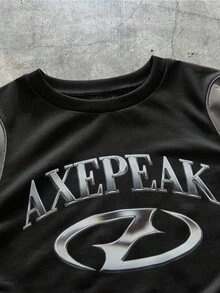 AXEPEAK Men's Casual Colorblock Letter Print Pullover Sweatshirt, Autumn/Winter - Black - View 3