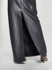 MUSERA Đầm maxi giả da không dây, xẻ lưng, gợi cảm, thích hợp đi chơi đêm, phong cách đường phố dễ thương, đầm dài thanh lịch dự tiệc, tốt nghiệp, dạ hội. - màu đen - Xem 6