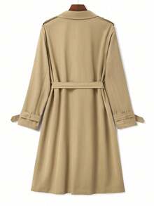 SHEIN CURVE+ Oversized Lapel Double-Breasted Design Waist Belt Cinched Waist Mid-Length Casual Trench Coat