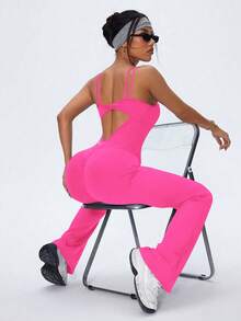 Core Rhythm Monos deportivos de mujer con pierna acampanada y unicolor - Rosa Fucsia - Ver 5