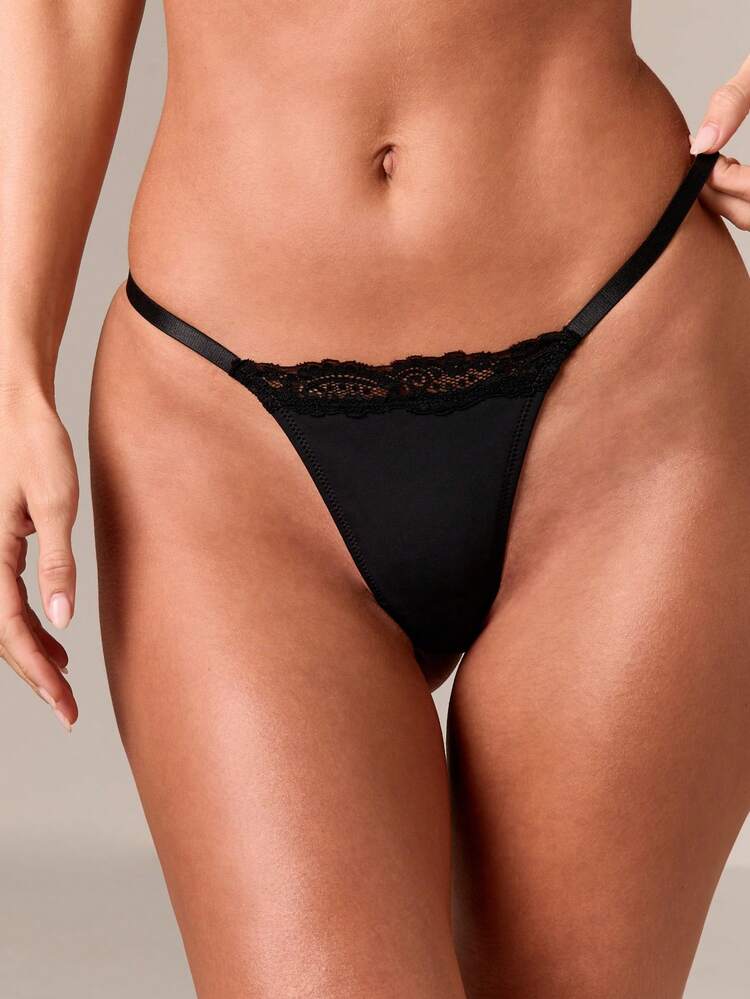 Lace Trim Bralette And Thong With Scalloped Edges