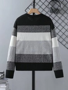 Teen Boy Striped Crew Neck Long Sleeve Casual Loose Knit Sweater, Autumn/Winter Mens Striped Sweater Crew Neck Sweater Colorblock Knitwear Long Sleeve Pullover Sweaters For Teen Boys Color Block Sweater Knit Sweater Sweater For Tweens Sweaters For Teen Boys Mens Sweaters Colorblock Sweater Knitted Sweater Long Sleeve Knit Knit Sweater 8 Years Old Boy Knitwear Sweaters For Teen Boys 8 Years Old Boy Sweater Knit Sweater Boy Knitwear Cable Knit Sweater Youth Sweaters Brown Sweater For Teen Boy 8 Years Old Boy Knitwear Sweater For Boys