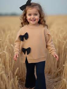LMoss Kids LMoss 女婴针织圆领休闲卫衣和修身喇叭裤两件套，圣诞节，款式舒适，适合秋冬季节，套头衫 - 彩色 - 查看 9