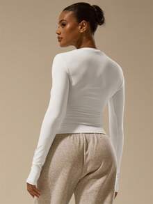 MUSERA ESSENTIALS Buttery Soft Long Sleeve Top Basic Casual Airport Holiday Back To School Winter Spring Summer - White - View 4