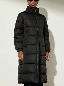 Aveloria Modichic New Casual Chic Minimalist High-End Zipper Detachable Hooded Thick Padded Coat With Fur Collar - Black - View 4