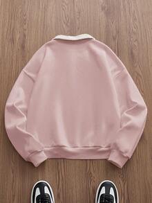 Manfinity Unisex 男士针织休闲宽松长袖卫衣，时尚日常穿着，秋冬季，情侣装 - 淺粉色 - 查看 4