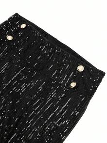 GlowEve CURVE Christmas Plus Size Fashionable Commuter Sequins Wide-Leg Pants - Black - View 7