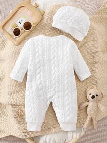 SHEIN 新生儿小熊图案休闲连体衣，秋冬季 - 白色 - 查看 2