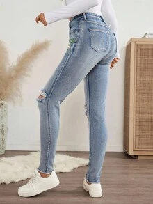 EMERY ROSE Quần Jeans Skinny Họa Tiết Hoa Cho Nữ - Rửa trung bình - Xem 2