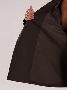 SHEIN BAE 女式纯色腰带长袖风衣，秋冬 - 咖啡棕 - 查看 8