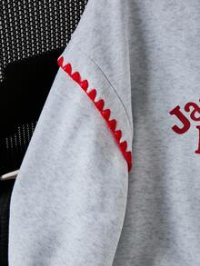 Sweat-shirt à capuche ample et décontracté pour adolescentes avec graphiques et broderie de fleurs en coquillage, manches longues