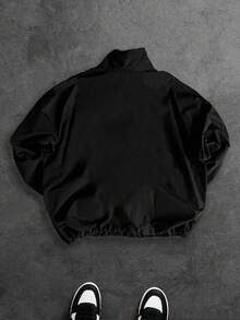 Sport MetroGents Áo khoác thể thao dáng rộng có khóa kéo phía trước in họa tiết Gothic dành cho nam, tay dài - màu đen - Xem 2