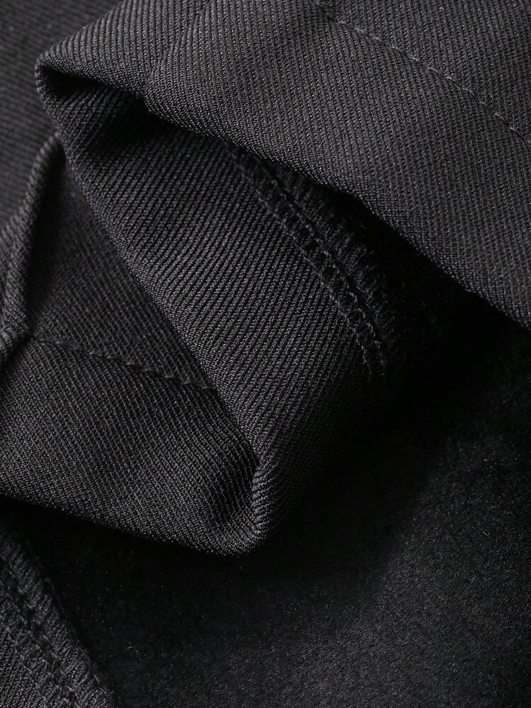 Thermal Lined Solid Color Straight Elastic Waist Casual Pants For Women, Suitable For Commuting In Autumn/Winter Thermal Lined