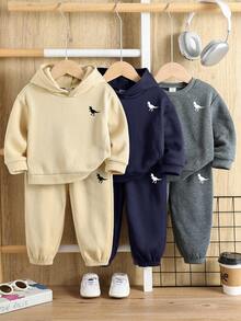 SHEIN 6 件套男婴/女婴可爱字母印花长袖连帽运动衫和慢跑裤套装，男女通用婴儿服装，男婴冬装 - 彩色 - 查看 5