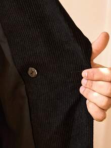 Mainfolk Men's Solid Color Double-Breasted Suit Jacket With Pants Set - Black - View 6
