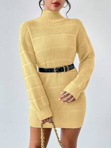 RosyDaze Women's Solid Color Turtleneck Textured Knit Sweater Dress, Autumn/Winter