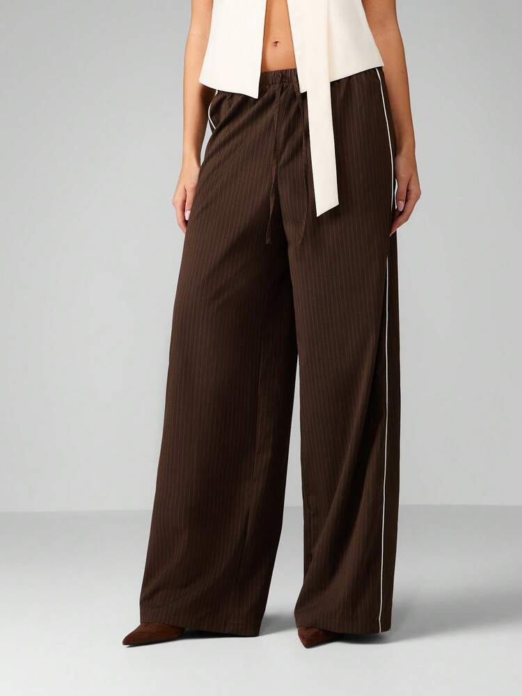 MISSGUIDED Professional Wide Leg Pinstripe Pants Formal Office Wear High Waist Trouser Business Workwear Fall Winter Collection