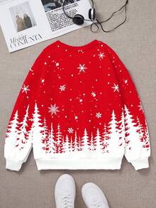 SHEIN Tween Mädchen Cartoon Weihnachtsren Muster Langarm Sweatshirt und Hose Set, Herbst Winter Kleidung für Tween Mädchen