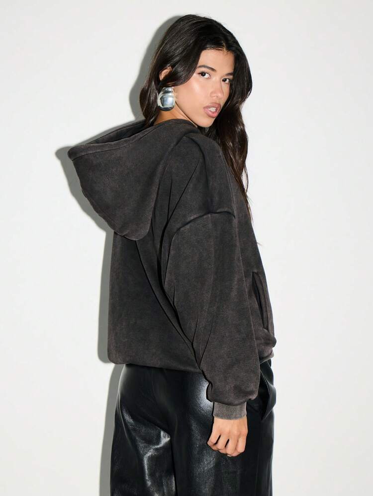 KIZN Washed Effect Oversized Hoodie With Centre Pocket