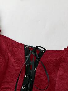 SHEIN MOOSTA 加大码女式方领交叉系带长裙超长女装 - 紅色 - 查看 5