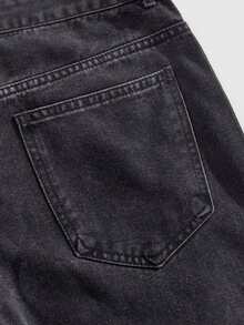 ROMWE MEN Goth Quần jean ống rộng đính đá chéo thời trang nam - màu đen - Xem 5