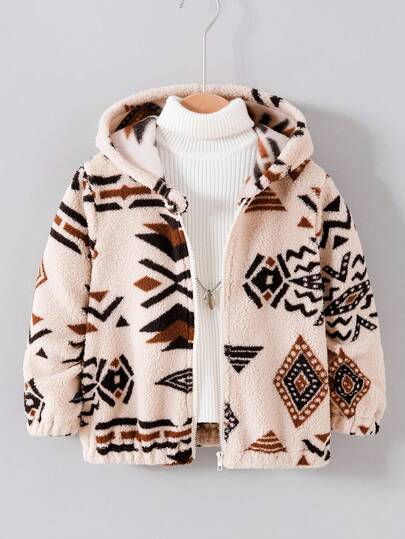 Genkimix Kids Young Boy Retro Pattern Long Sleeve Zip-Up Jacket, Suitable For Autumn/Winter, Outdoor, Casual, Sports, School, Daily Wear