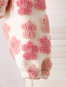 SHEIN 少女金属拉链立领口袋花卉羊羔绒纹理面料休闲通勤优雅外套夹克，秋冬 - 粉色 - 查看 5