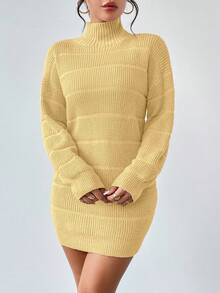 RosyDaze Women's Solid Color Turtleneck Textured Knit Sweater Dress, Autumn/Winter