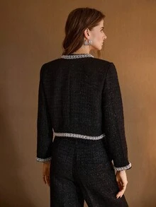 MOTF PREMIUM 粗花呢撞色夹克 - 黑色 - 查看 3