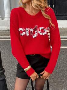 Zielony French Casual Regular Women Pullover Sweater