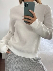DAZY 女士加厚保暖内衬高领汗衫，时尚外套长袖上衣 - 白色 - 查看 5