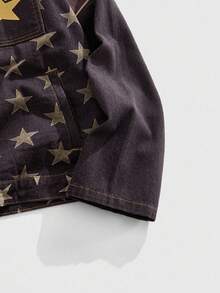 ROMWE MEN Street Life Men's Autumn Star Print Long Sleeve Single-Breasted Casual Denim Jacket