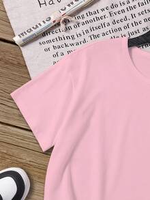 Sparklyn Bộ áo thun cổ tròn tay ngắn in chữ và hoạt hình mùa hè cho bé gái - Nhiều màu - Xem 6