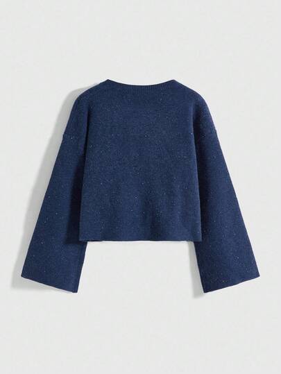 Fairycore Pull tricoté à col rond bleu marine style vintage avec motif soleil et lune, coupe ample et décontractée pour femmes