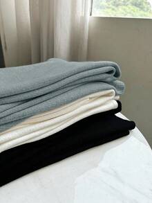 Franclia 全新女式高腰抽绳休闲直筒裤，保暖内衬厚针织长裤 - 深灰色 - 查看 4