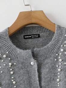 GlowEve Women Faux Pearl Decor Button Front Long Sleeve Top And Skirt Sweater Set