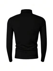 Manfinity Camiseta de manga larga con cuello alto de unicolor casual para hombres de talla grande, otoño/invierno - Negro - Ver 2
