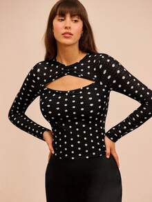 lacRébo ملابس علوية طويلة الأكمام مطبوعة بنقاط مع فتحة في الرقبة، ملابس نسائية للخريف والشتاء