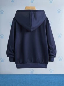 SHEIN | PAW Patrol 男童休闲卡通图案连帽宽松针织户外海军蓝长袖卫衣 - 藏蓝色 - 查看 6