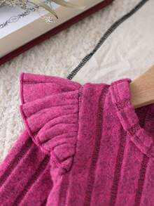 2 件套女婴春秋紫色甜美优雅长袖针织毛衣上衣，蝴蝶刺绣装饰和紧身牛仔裤套装，适合外出、休闲装、上学、生日派对 - 粉色 - 查看 5