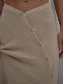 MUSERA Asymmetric Button Down Dipped Waist Knitted Maxi Sweater Skirt Co-Ord Bottoms Only Classy Casual Sexy Streetwear Going Out Toffee Evening Party Elegant Spring - Khaki - View 7