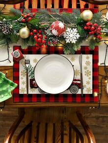 Cirelle 4 Stück Weihnachts-Tischdecke mit Cartoon Auto- und Weihnachtsbaum-Mustern, die eine festliche Atmosphäre im Restaurant schaffen und überraschende Weihnachtsgeschenke präsentieren - Weihnachts-Tischset - Übersicht 4