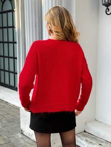 Zielony French Casual Regular Women Pullover Sweater