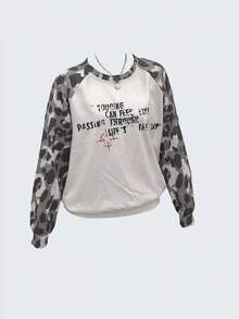INAWLY Casual Leopard Print & Letter Graphic Raglan Sleeve Sweatshirt, Autumn - Multicolor - View 3