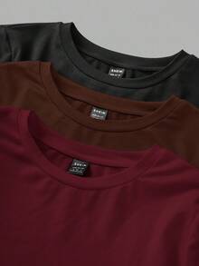 SHEIN EZwear 3pcs Women's Crew Neck Casual Fitted Long Sleeve T-Shirt Set, Black/Brown/Wine Red, Autumn/Winter,Fall,Fall Clothes For Women - Multicolor - View 5