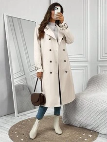 EMERY ROSE Women's Fashion Casual Double-Breasted Belted Trench Coat Autumn Winter Clothes For Women - Khaki - View 5